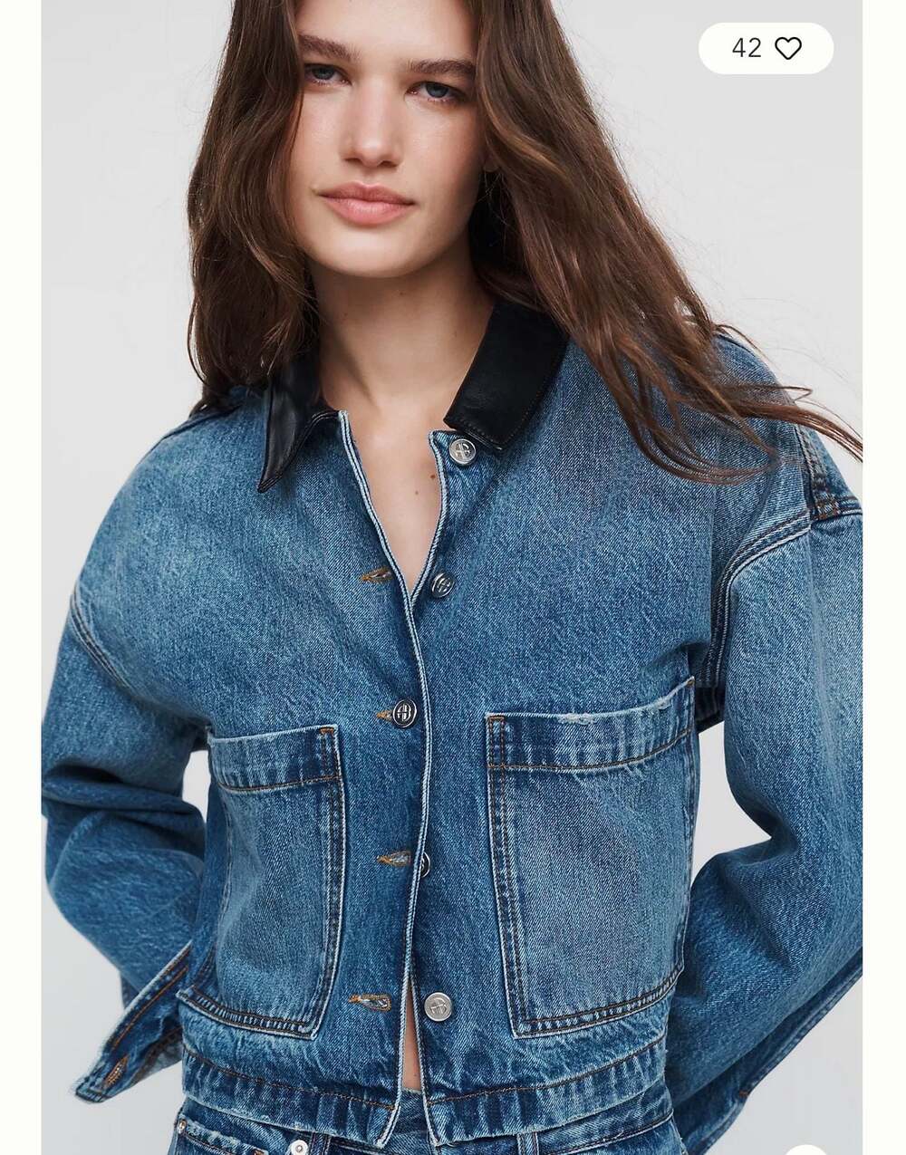 Anine Bing Yuma Cropped Denim Jacket with Contrast Collar Size MEDIUM NWT